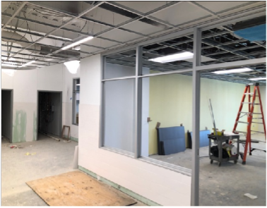 View of an teacher work space under construction at the new WRES