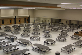 View of the renovated KHS Cafeteria from the new second floor hallway overlook 